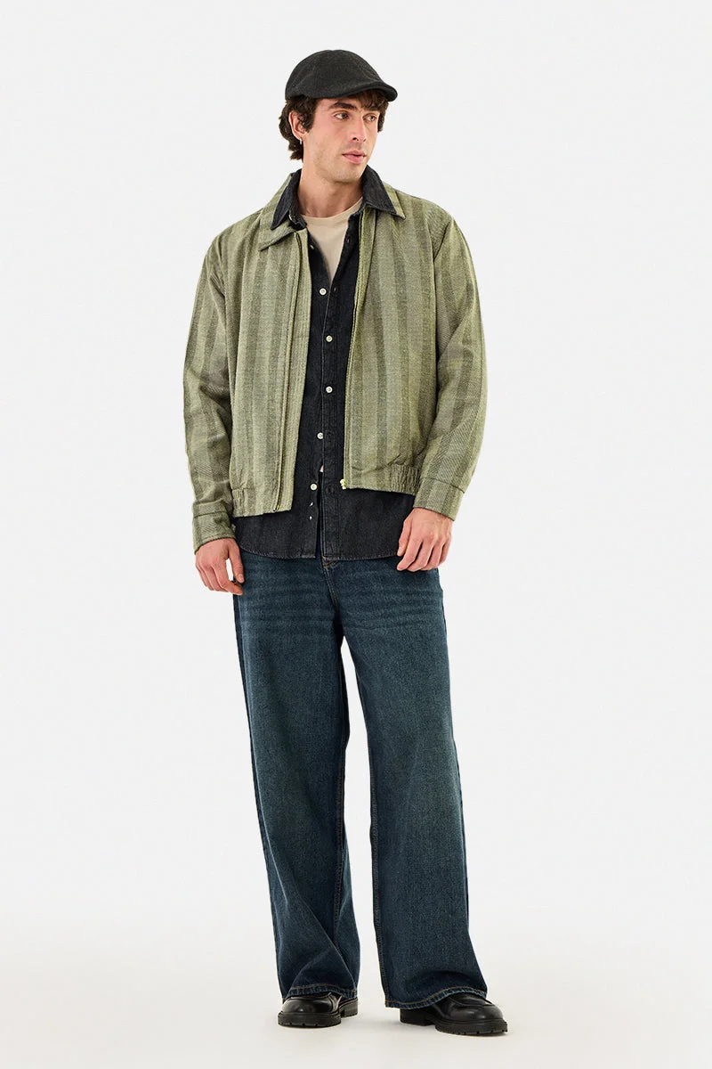 سنيتش Zipper Oversized Stripes Linen Blend Jacket